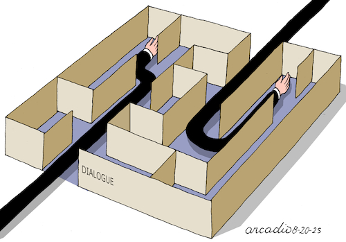 Cartoon: The labyrinth of dialogue. (medium) by Cartoonarcadio tagged peace,dialogue,wars