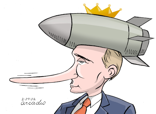 Cartoon: The lying Tzar. (medium) by Cartoonarcadio tagged putin,tzar,russia,europe,nato,usa,war
