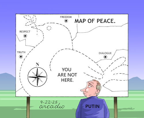Cartoon: THE MAP OF PEACE FOR UKRAINE. (medium) by Cartoonarcadio tagged peace,dialogue,putin,ukraine