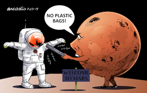 Cartoon: The martians are prevented. (medium) by Cartoonarcadio tagged earth,mars,pollution,global,warming
