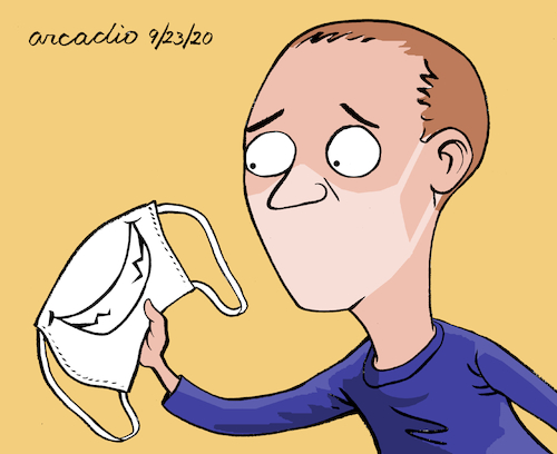 Cartoon: The mask...thief of happiness. (medium) by Cartoonarcadio tagged mask,pandemic,health,virus,covid,19