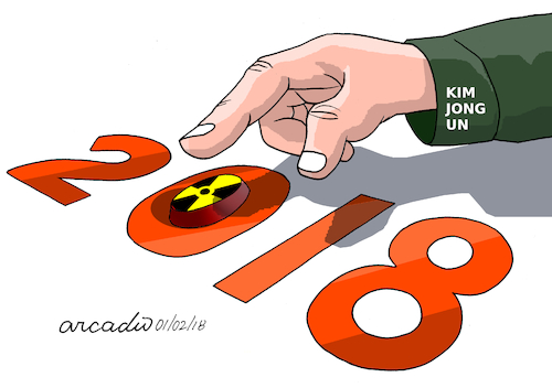 Cartoon: The New Year that no one wish. (medium) by Cartoonarcadio tagged nuclear,weapons,kim,jong,un,north,korea,usa,trump