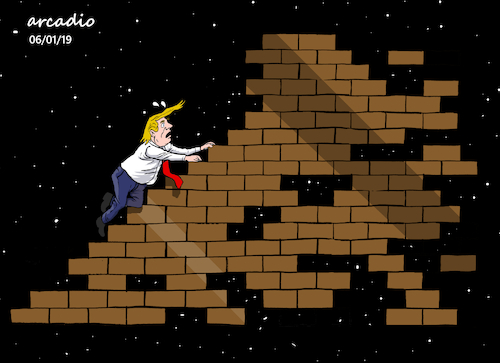 Cartoon: The precarious wall of Trump. (medium) by Cartoonarcadio tagged trump,congress,the,wall,us,president,white,house