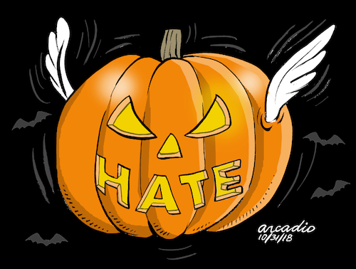 Cartoon: The pumpkin of hatred. (medium) by Cartoonarcadio tagged trump,hate,politicians,democracy