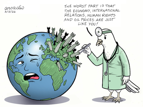 Cartoon: The Tragic Consequences of the W (medium) by Cartoonarcadio tagged war,iran,israel,world,peace,the