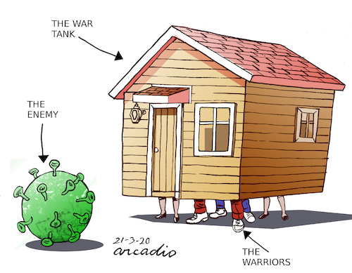 Cartoon: The war tank. (medium) by Cartoonarcadio tagged coronavirus,health,people,home