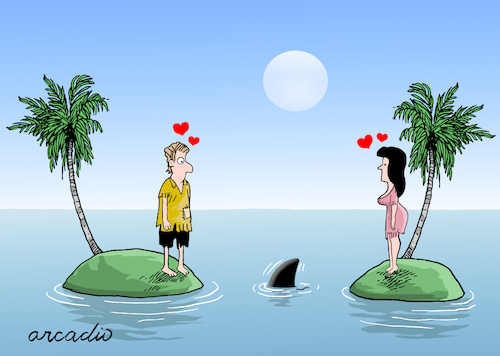 Cartoon: This is an impossible love. (medium) by Cartoonarcadio tagged love,ocean,shark