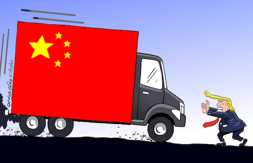 Cartoon: Trump against China. (medium) by Cartoonarcadio tagged trump,china,trade,war