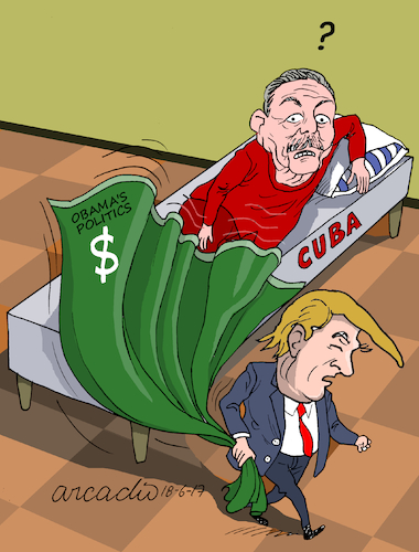 Cartoon: Trump and his politics about Cub (medium) by Cartoonarcadio tagged trump,cuba,politics,socialism,communism,latin,ameria,us,prsident,government