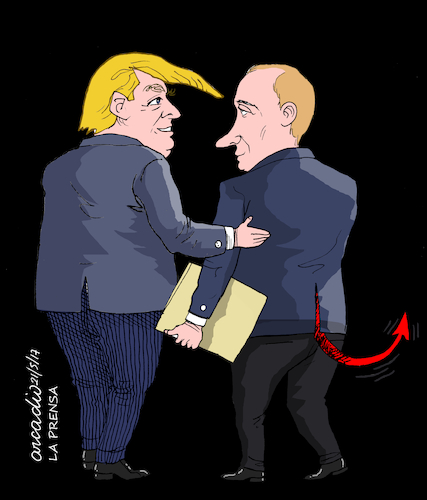 Cartoon: Trump giving info to Putin. (medium) by Cartoonarcadio tagged putin,trump,usa,russia,information,top,secret