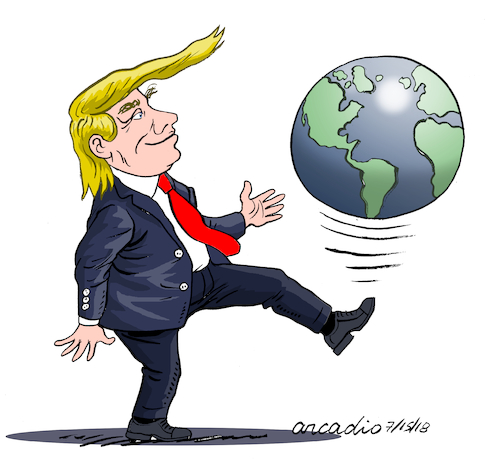 Cartoon: Trump plays with the world. (medium) by Cartoonarcadio tagged trump,diplomacy,us,president,government
