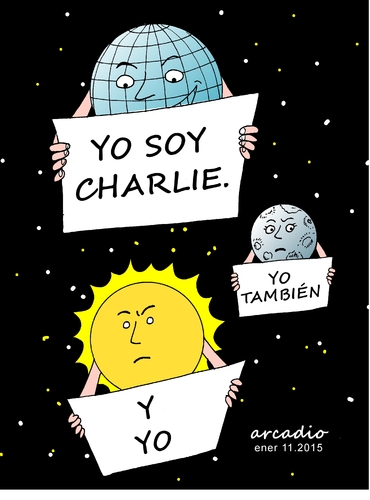Cartoon: We are Charlie. (medium) by Cartoonarcadio tagged charlie,hebdo,terror,violencia,francia,cartoons