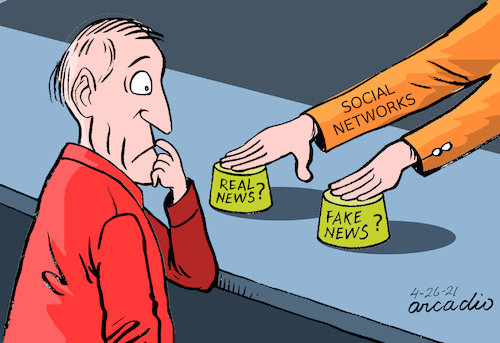 Cartoon: Where are real news? (medium) by Cartoonarcadio tagged fake,news,media,internet,social,networks