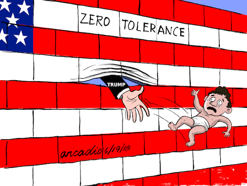 Cartoon: Zero Tolerance. (medium) by Cartoonarcadio tagged immigrants,chilhood,us,politics,trump