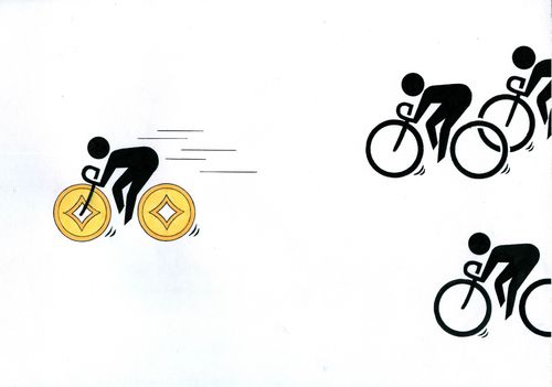 Cartoon: Power (medium) by Lv Guo-hong tagged bicycle,race,money
