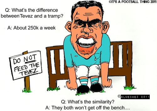 Cartoon: Carlos Tevez - On the Bench (medium) by bluechez tagged football,argentina,league,champions,city,manchester,tevez,carlos