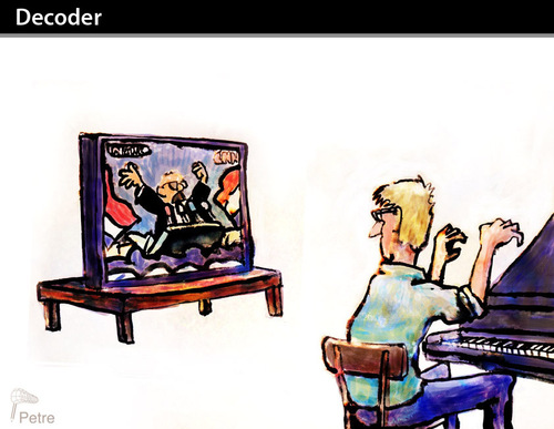 Cartoon: DECODER (medium) by PETRE tagged music,politics,orchestra