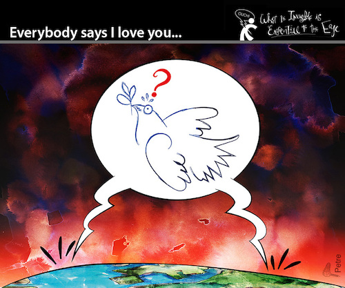 Cartoon: Everybody says I love you (medium) by PETRE tagged war,krieg,peace,frieden,world,welt