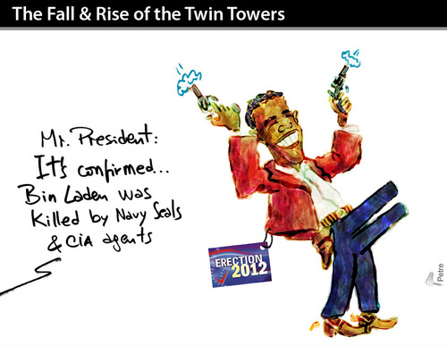 Cartoon: Fall and Rise of the Twin Towers (medium) by PETRE tagged obama,11september,911,world,trade,center,twin,towers