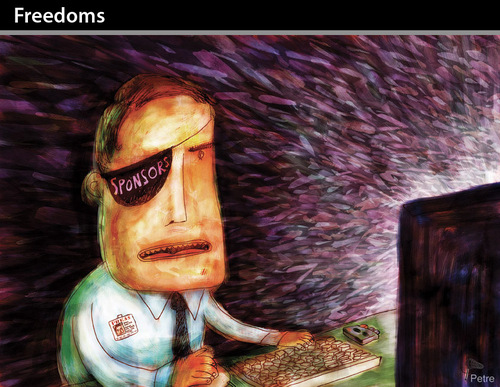 Cartoon: FREEDOMS (medium) by PETRE tagged press,sponsors,media,information,news
