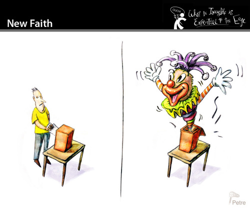 Cartoon: New Faith (medium) by PETRE tagged politics,elections,candidates,surprise