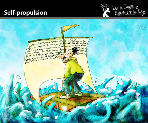 Cartoon: SELF-PROPULSION (medium) by PETRE tagged schreiben,writing,selfpropulsion
