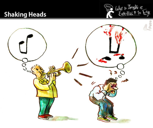 Cartoon: Shaking Heads (medium) by PETRE tagged musician,music,bad,horrible,views