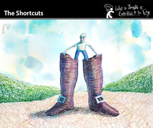 Cartoon: The Shortcuts (medium) by PETRE tagged shortcuts,abkürzungen,stiefel,boots