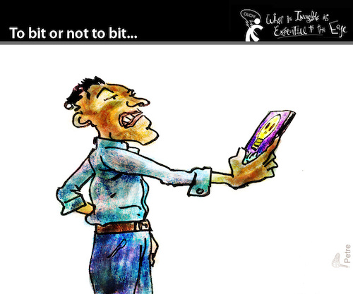 Cartoon: To bit or not to bit (medium) by PETRE tagged shakespeare,hamlet,skull,phone,to,bit