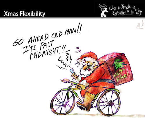 Cartoon: Xmas Flexibility (medium) by PETRE tagged christmas,noel,santa,santaclaus,flexibility