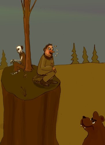 Cartoon: Saved at last. (medium) by Hezz tagged saved,bear,forest,rock