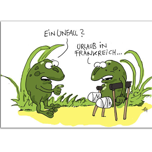 Cartoon: falsches Urlaubsland (medium) by ALEXander tagged gehhilfe,krücken,frankreich,froschschenkel,frosch