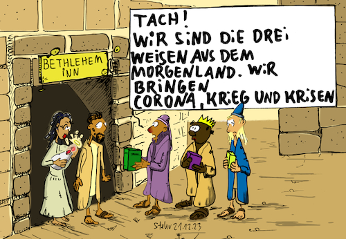 Cartoon: Bethlehem - Christmas 2023 (medium) by Matthias Stehr tagged corona,war,multicrisis