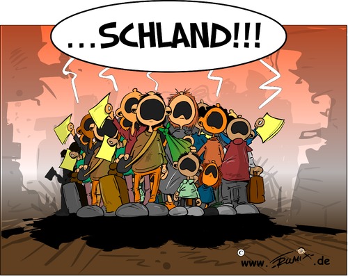 Cartoon: Deutschland (medium) by Trumix tagged boatspeople,trummix,ziel,deutschland,flüchtlinge,refugees,refugees,flüchtlinge,deutschland,ziel,trummix,boatspeople,rufe,schreie,schland