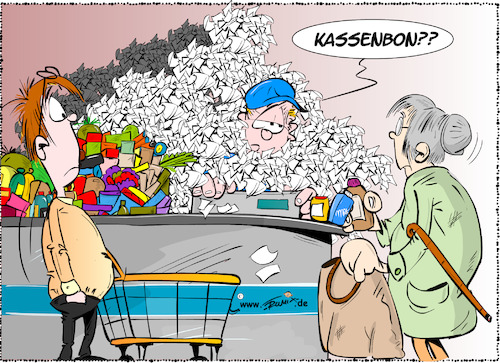 Cartoon: Kassenbon gefaellig ? (medium) by Trumix tagged kassenbon,kassierer,supermarkt,verschwendung,ressource,klima,kassenbon,kassierer,supermarkt,verschwendung,ressource,klima