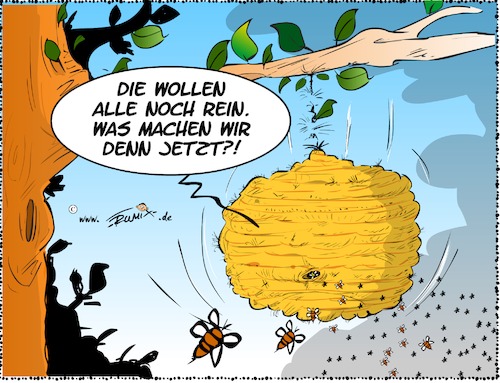 Cartoon: Letzte Zuflucht (medium) by Trumix tagged biene,artenserben,insekten,ökosysteme,massensterbens,biodiversität,biene,artenserben,insekten,ökosysteme,massensterbens