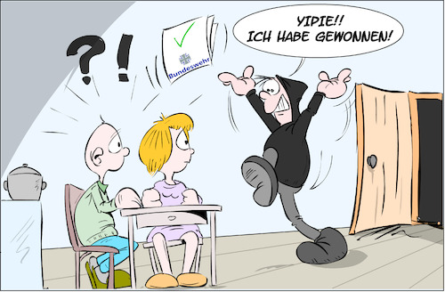 Cartoon: Losverfahren Wehrdienst (medium) by Trumix tagged wehrdienst,wehtpflicht,losverfahren,krieg,verteidigung,wehrdienst,wehtpflicht,losverfahren,krieg,verteidigung