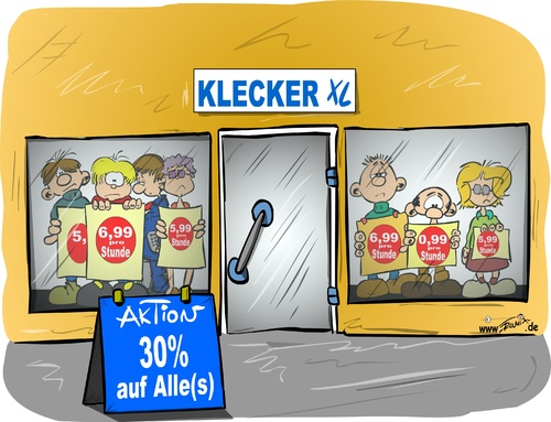 Cartoon: Schlecker -  Alles muss raus (medium) by Trumix tagged schlecker,ausverkauf,rabatt,30,trummix,arbeitslos,arbeitsmark,verkäufer