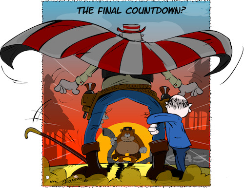 Cartoon: The final countdown (medium) by Trumix tagged ukraine,scholz,biden,geld,unterstützung,zahlungen,ukraine,scholz,biden,geld,unterstützung,zahlungen