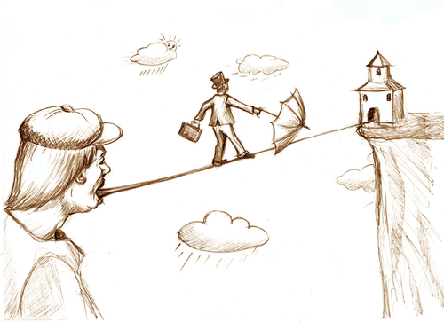 Cartoon: the tightrope walker (medium) by gartoon tagged tightrope,man,hatter,help