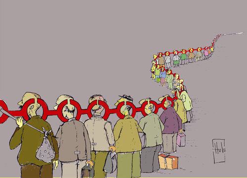 Cartoon: Warten auf das Schengenvisum (medium) by Hule tagged people