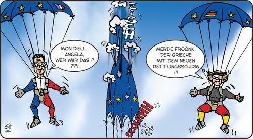 Cartoon: Freier Fall (medium) by GmeetsD tagged merkel,griechenland,rettungsschirm,eu