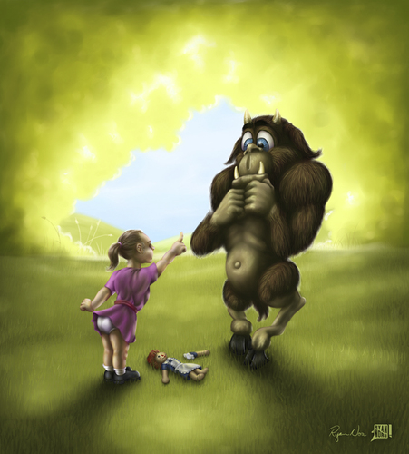 Cartoon: Bad Monster (medium) by RyanNore tagged cartoon,girl,monster,woods,doll