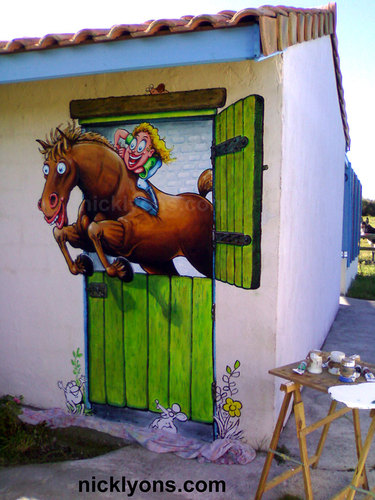 Cartoon: Wall Painting (medium) by Nick Lyons tagged jumping,sport,animals,animal,cartoonist,nicklyons,france,horse