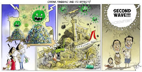 Cartoon: Covid economy (medium) by crowpoint tagged second,wave,lockdown,covid,covid19