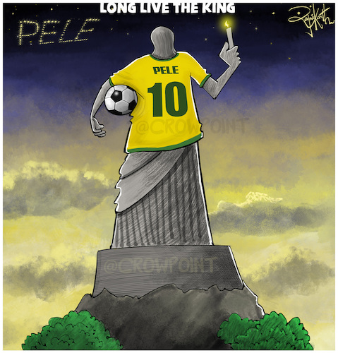 Cartoon: Pele (medium) by crowpoint tagged pele,football,brazil,rip,legend,wc,black,pearl,sports