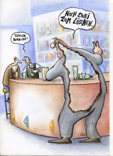 Cartoon: burn out (medium) by Petra Kaster tagged workoholic,bar,alkohol,business,stress,out,burn,burnout,depression,stress,arbeit,job,gesundheit,krankheit,alkohol,workoholic,business