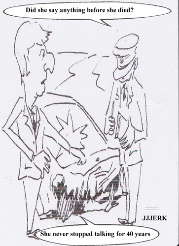 Cartoon: Did she say anything ? (medium) by jjjerk tagged crash,joke,cartoon,caricature,car,wife,window,broken