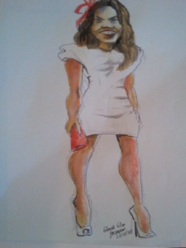 Cartoon: Glenda (medium) by jjjerk tagged irish,model,mini,dress,white,high,heels