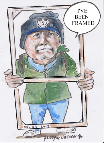 Cartoon: Ive been framed (medium) by jjjerk tagged paddy,coolock,library,art,group,peter,frame,wood,blue,cartoon,caricature